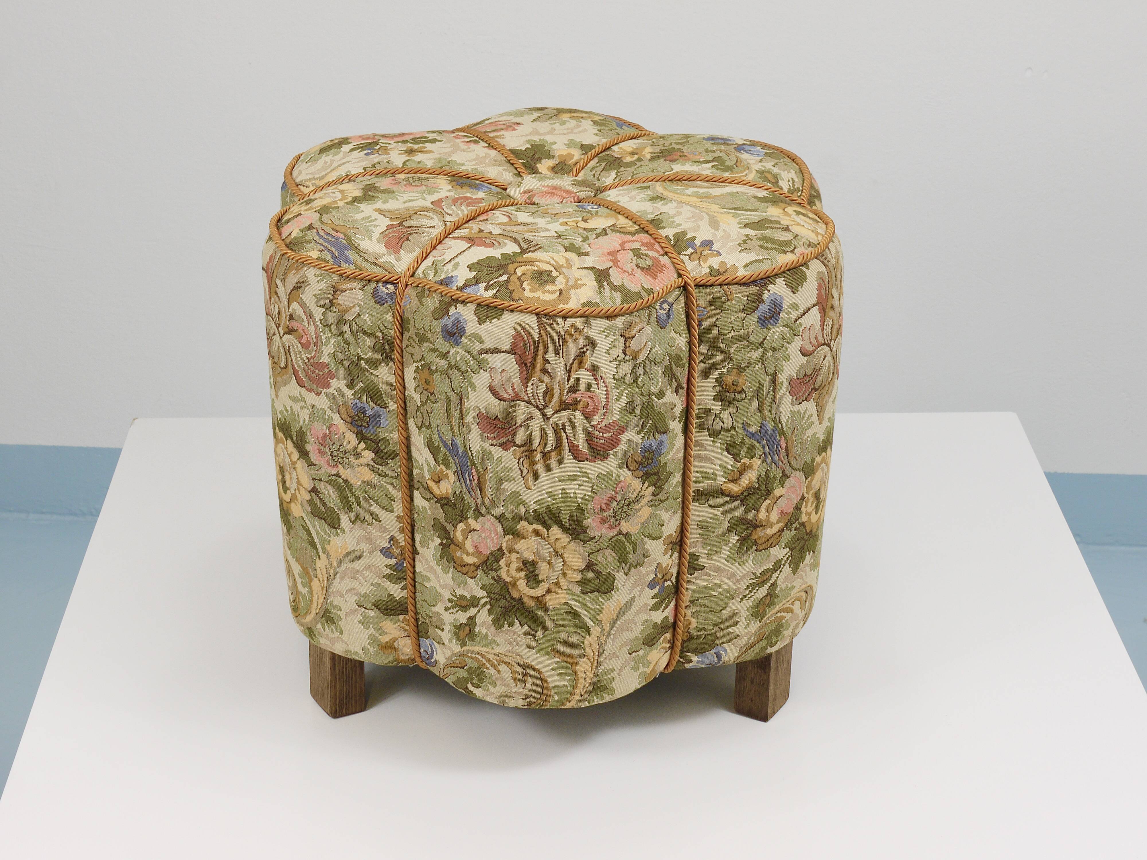 Art Deco Floral Tapestry Stool, Tabouret, Pouf, Ottoman, Vienna, Austria, 1