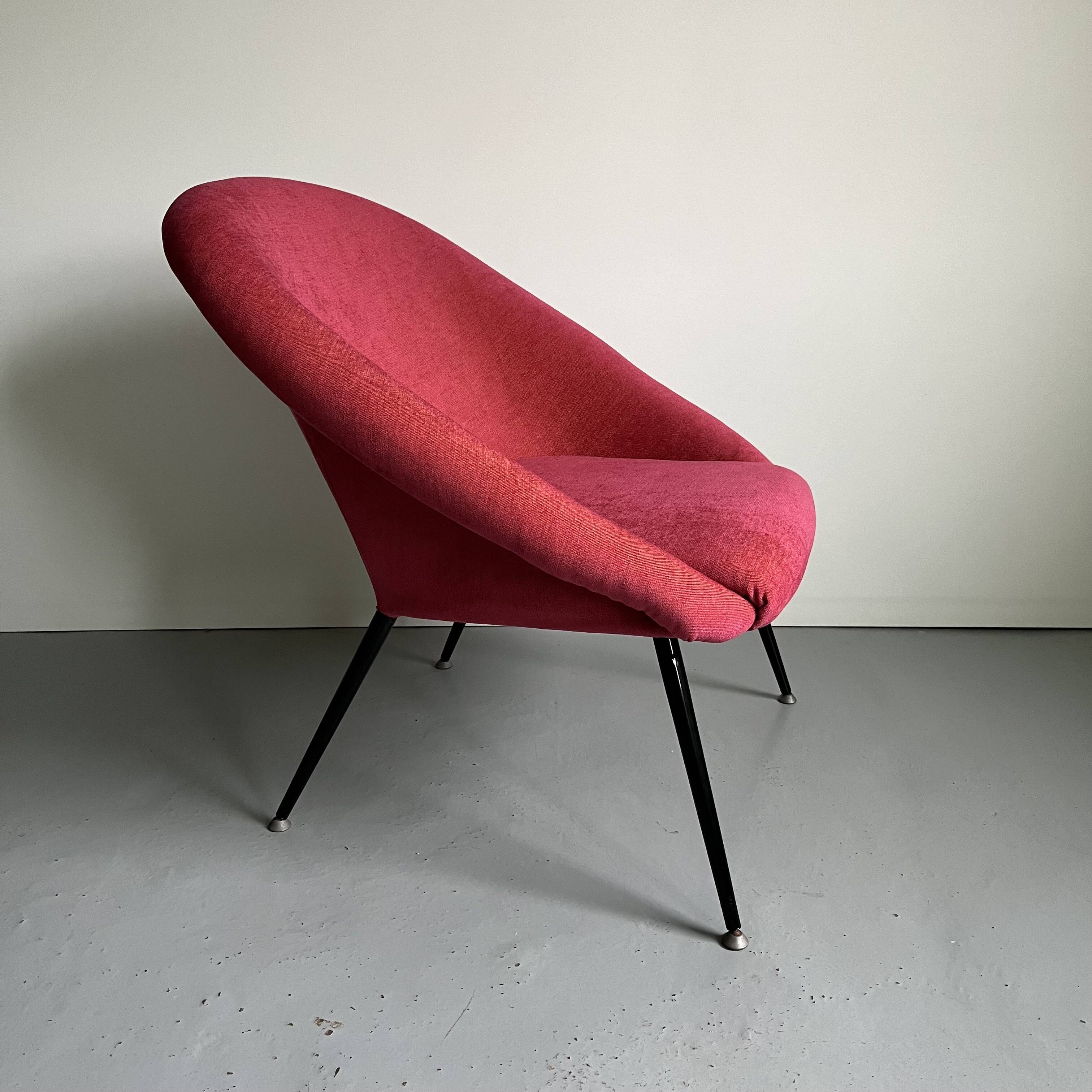 Hot Pink Post Modern Chair with Metal Legs, Vintage Space Age Armchair