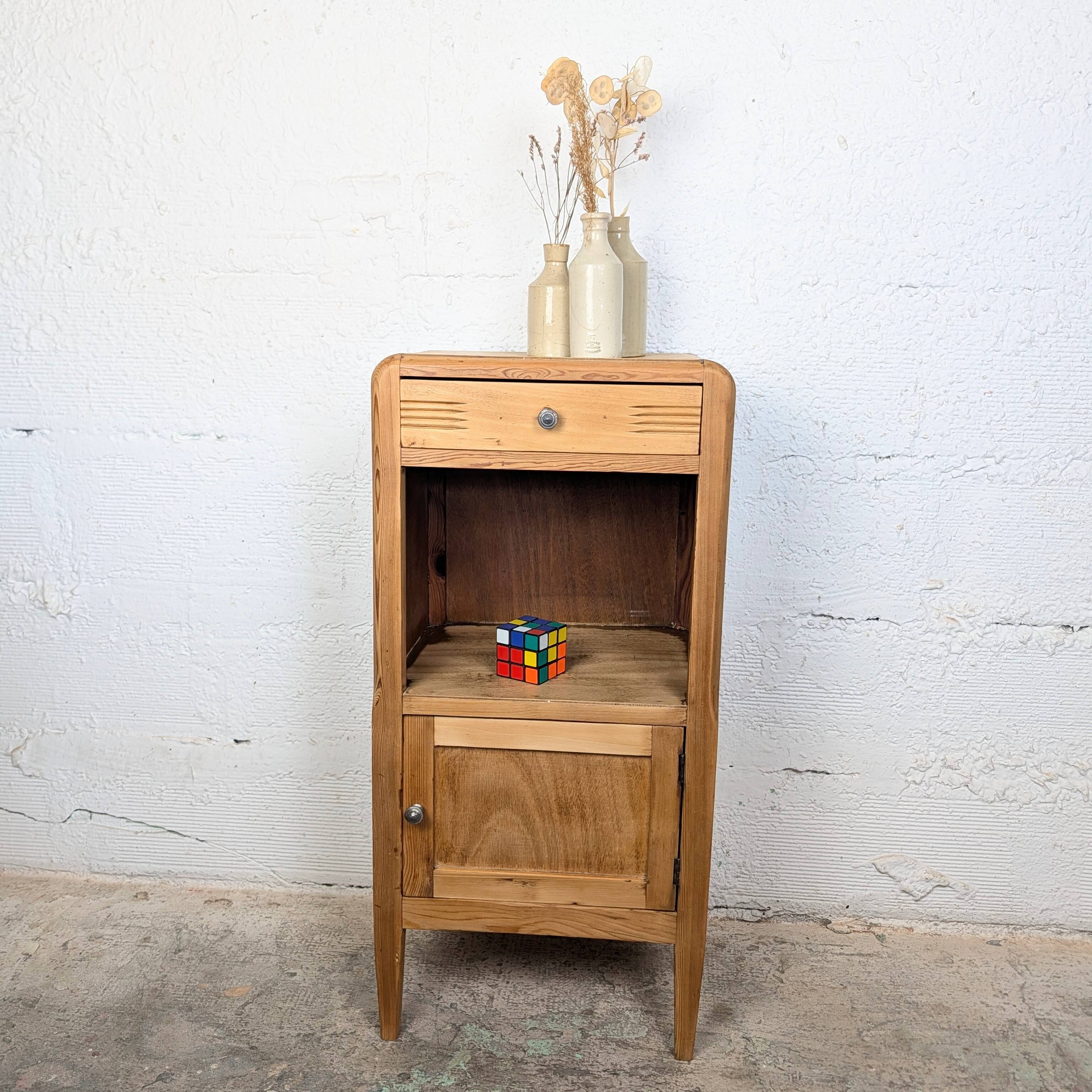 Art Deco bedside table in pine