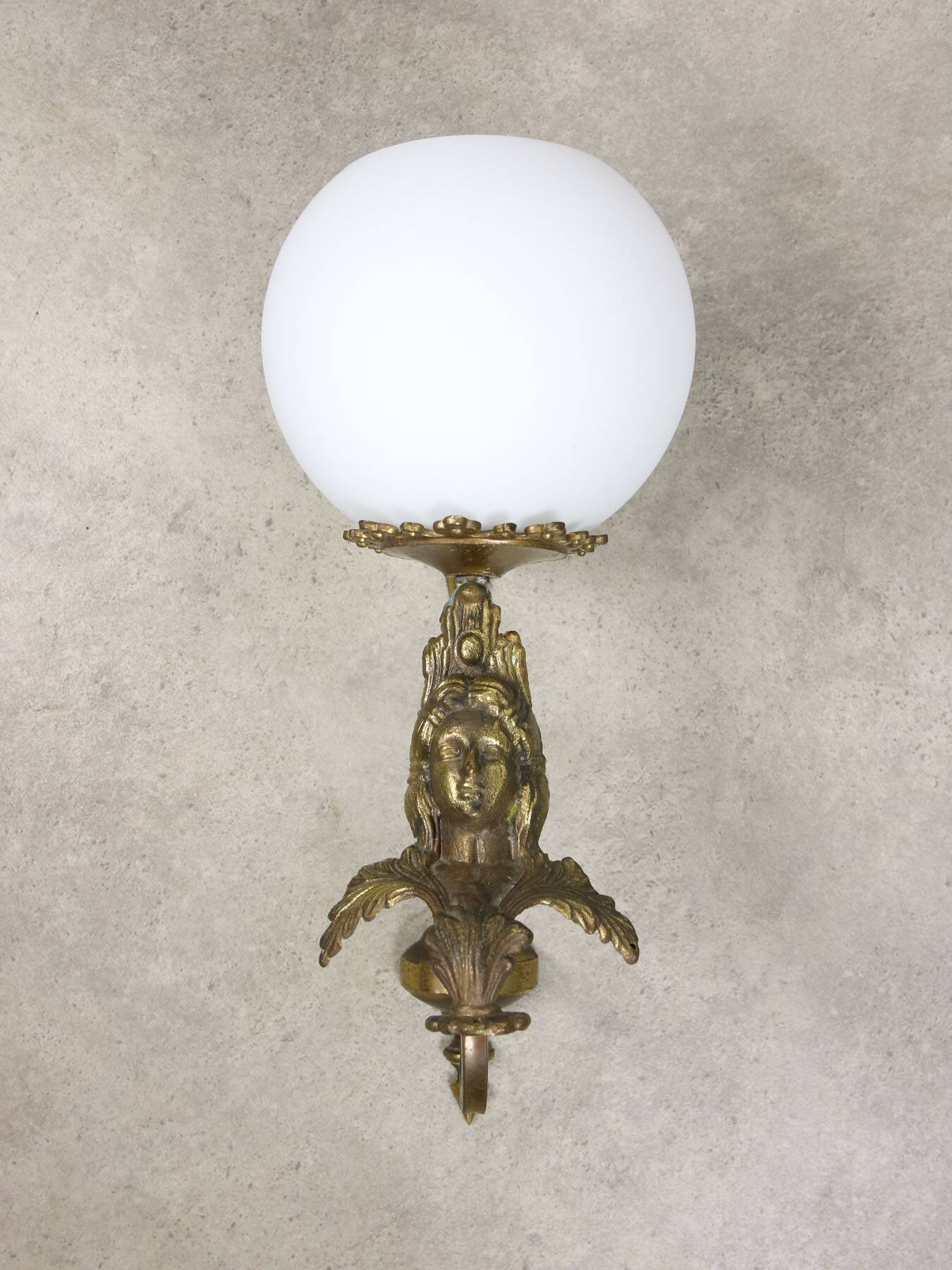 Antique Italian Figural Brass Wall Lamp, set of 2