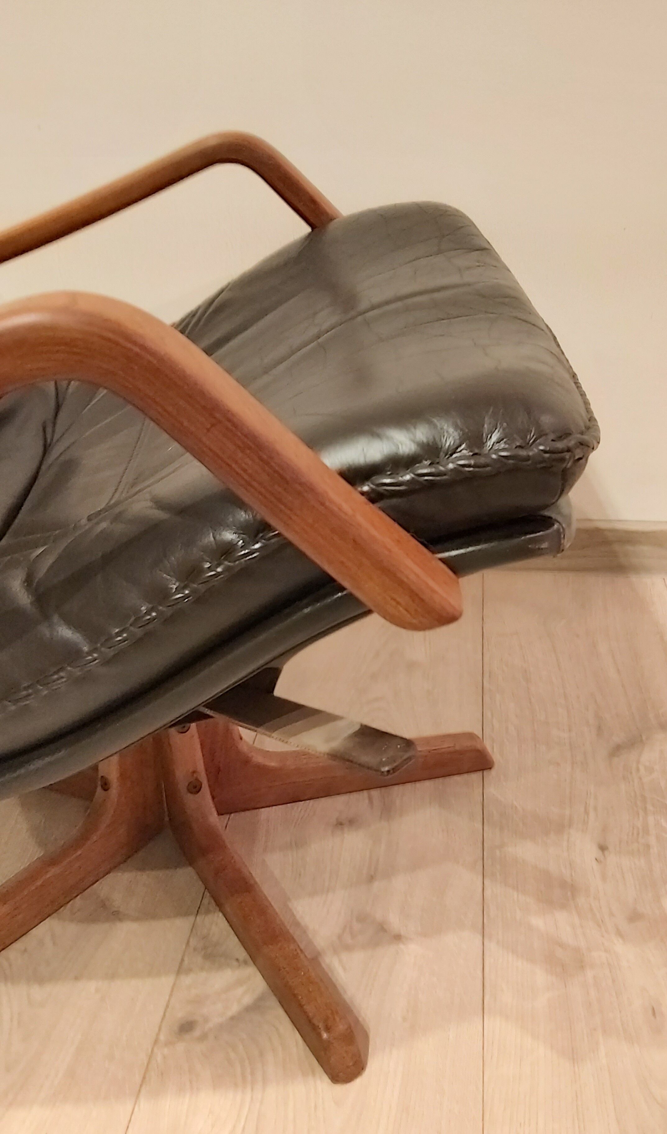 Swivel armchair with footrest, Berg Forniture, Denmark, 1970s