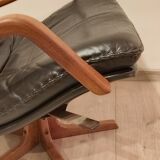 Swivel armchair with footrest, Berg Forniture, Denmark, 1970s