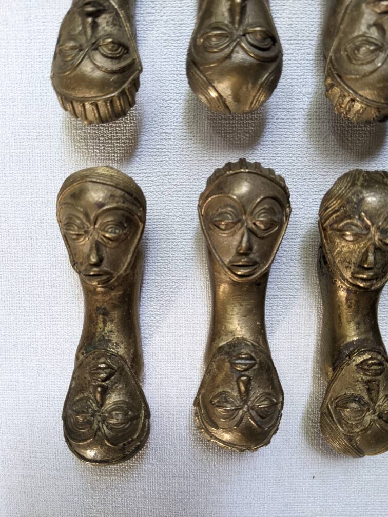 Set of 8 bronze knife holders handcrafted African ethnic tribal art