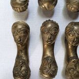 Set of 8 bronze knife holders handcrafted African ethnic tribal art