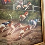 Oil Painting Panel Wood Gilded Hunting English Dog 19th Century