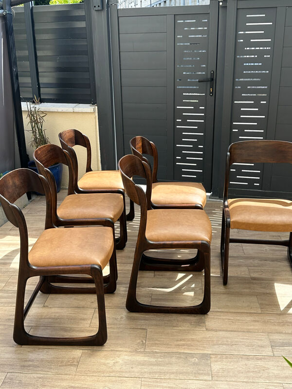 6 chaises traîneau par Baumann - Assises refaites à neuf