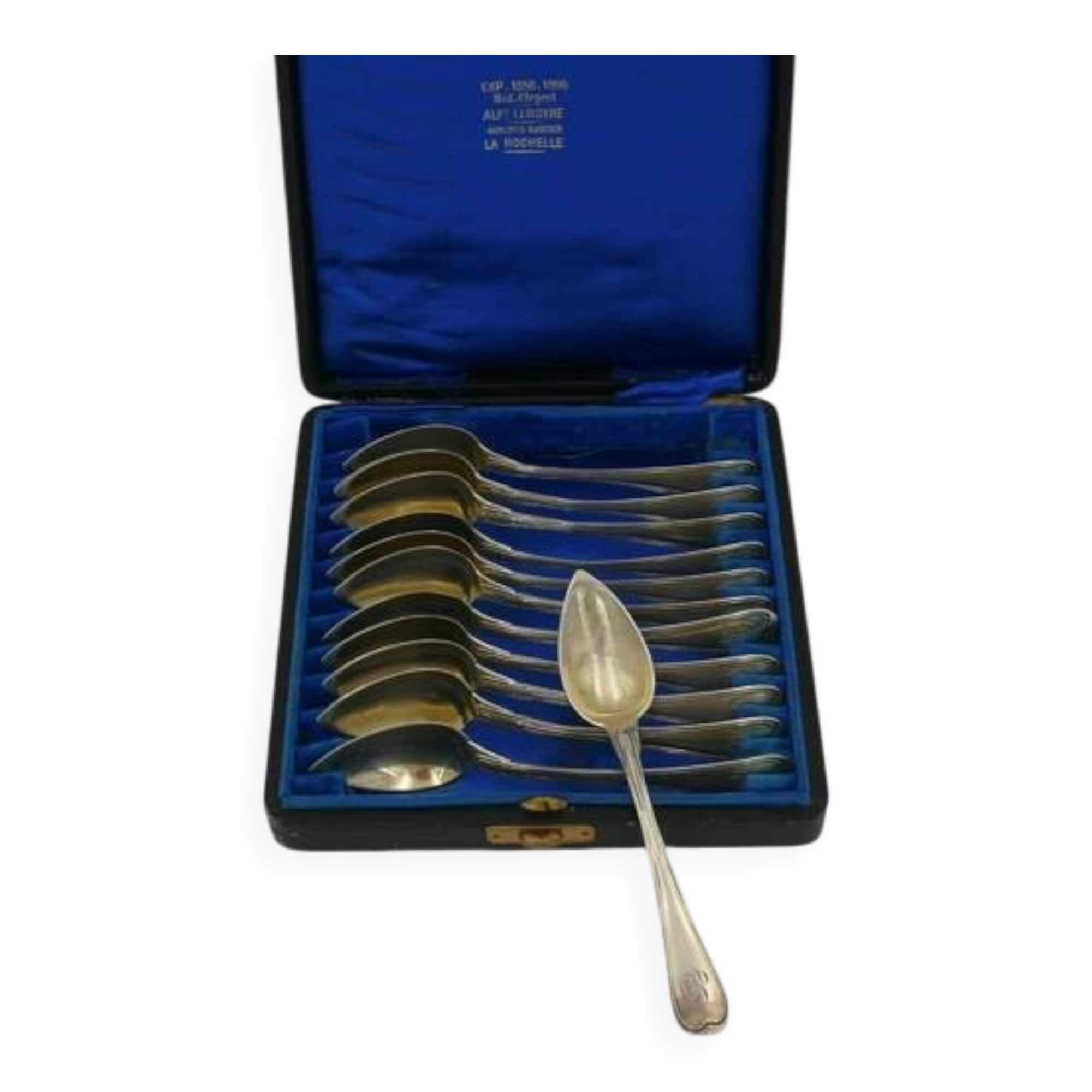 12 teaspoons, coffee, sterling silver Vieillard, vermeil, model Filet droit.