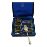 12 cuillères à thé, café, argent massif Vieillard, vermeil, modèle Filet droit.