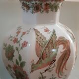 Pair of earthenware lamp feet birds and flowers
