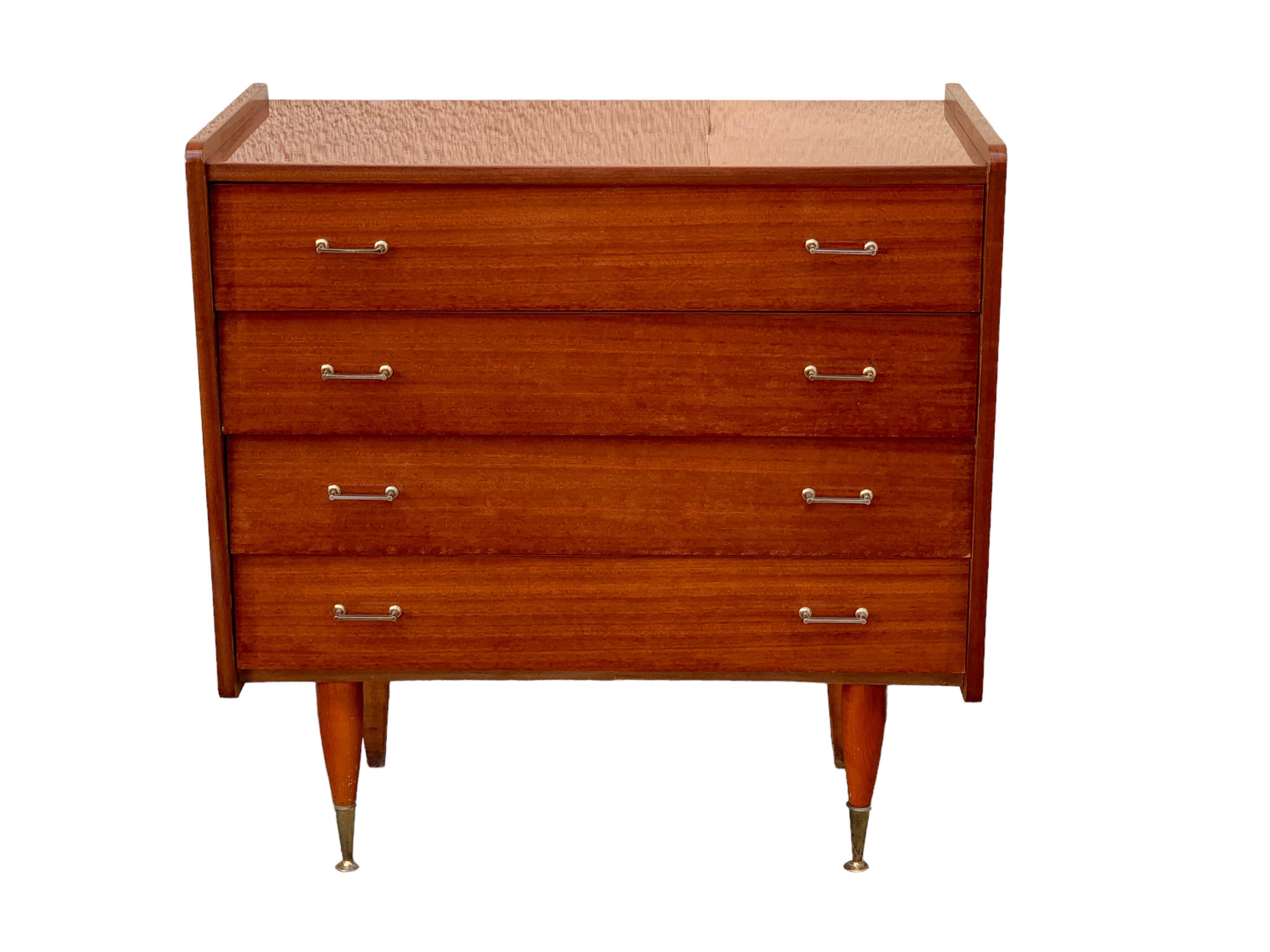 Vintage varnished teak chest of drawers 1970