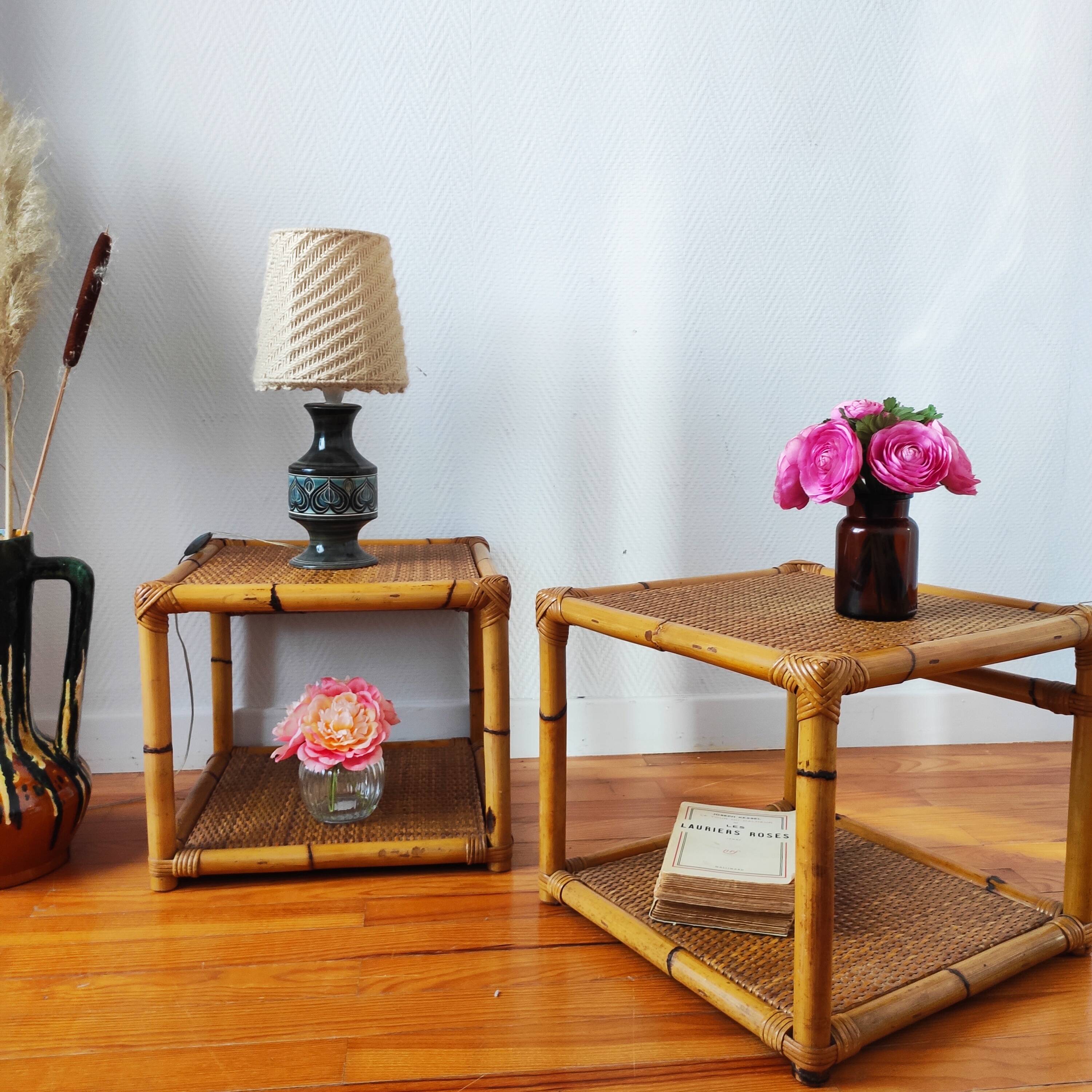 Pair of rattan end table bedside tables