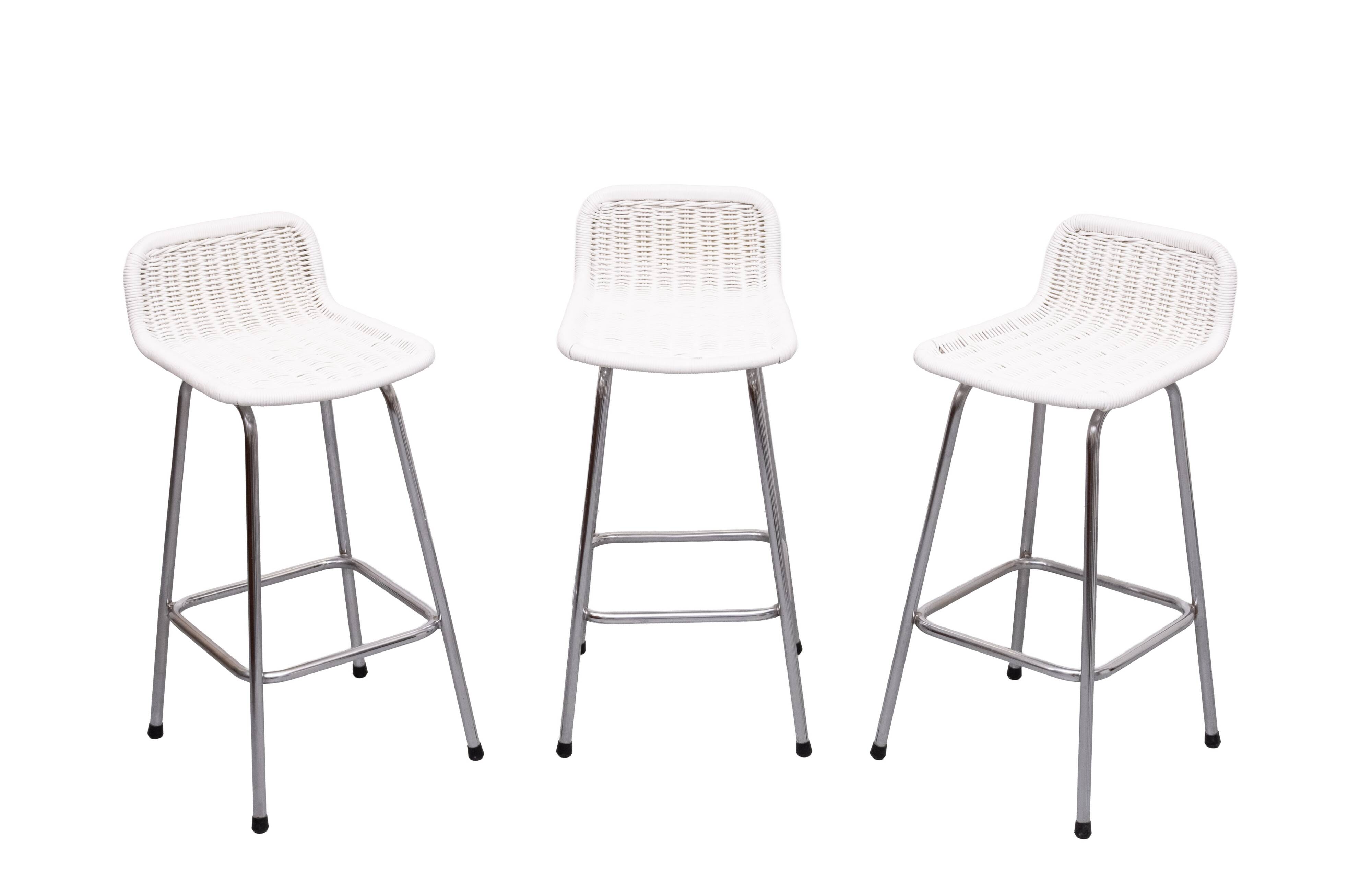 Rohe Noordwolde set of 3 Rattan Bar Stools 1960s Holland