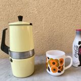 Italian coffee maker enamelled vintage yellow 70s