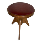 Vintage Red Leather Cushion Wooden Tripod Piano Stool