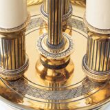 French Empire Bouillotte Lamp with Three Lights in Brass and a Gold-Plated Tin Shade with Laurel Design
