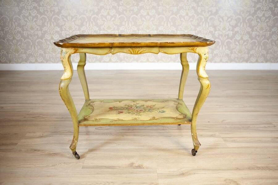 Late 19th Century Rococo Mahogany Tea Table with Floral Paintings, 1890s
