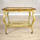 Late 19th Century Rococo Mahogany Tea Table with Floral Paintings, 1890s