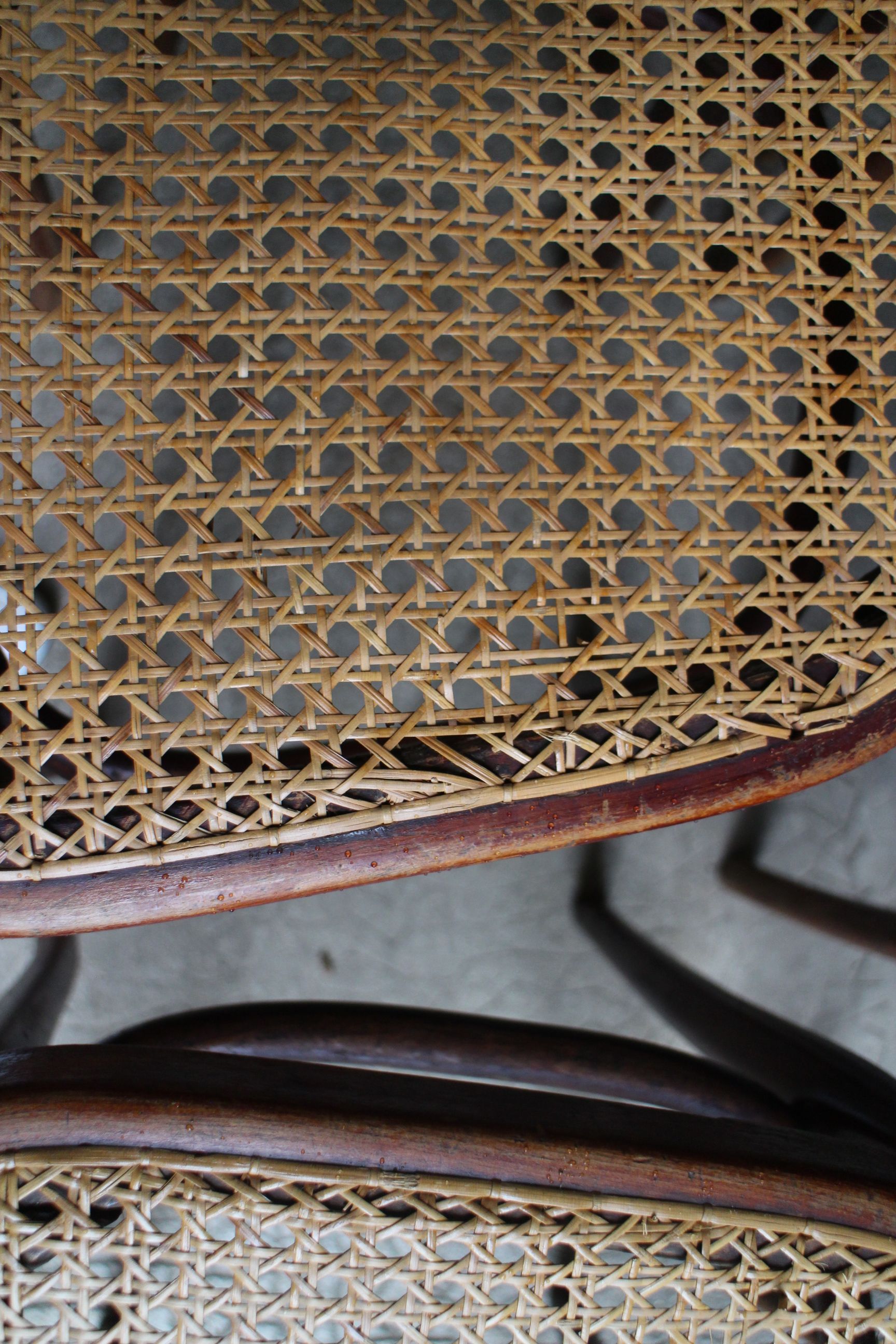 Series of 6 kohn bistro chairs curved wood and cannage