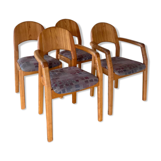 Set of solid wood armchairs and chairs by Dylund, 1970
