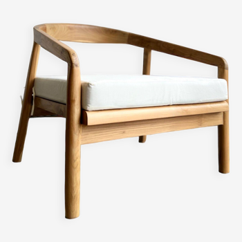 Chaise longue profonde xl en bois de teck avec coussin