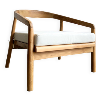 Chaise longue profonde xl en bois de teck avec coussin