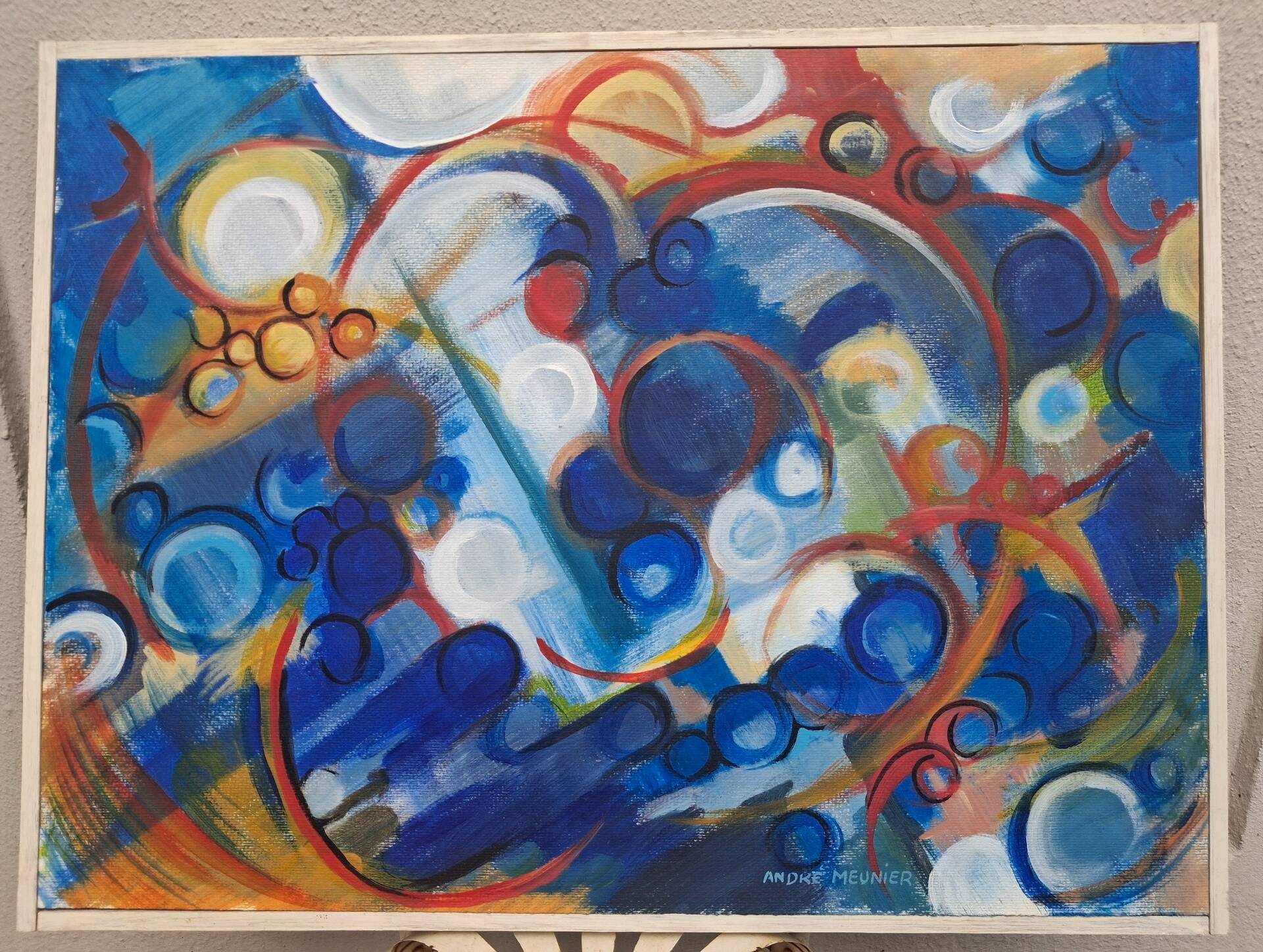 Abstract painting signed by André Meunier, modernist, design.