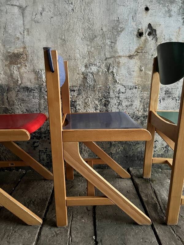 Vintage multicolour Bauhaus-style wooden chair