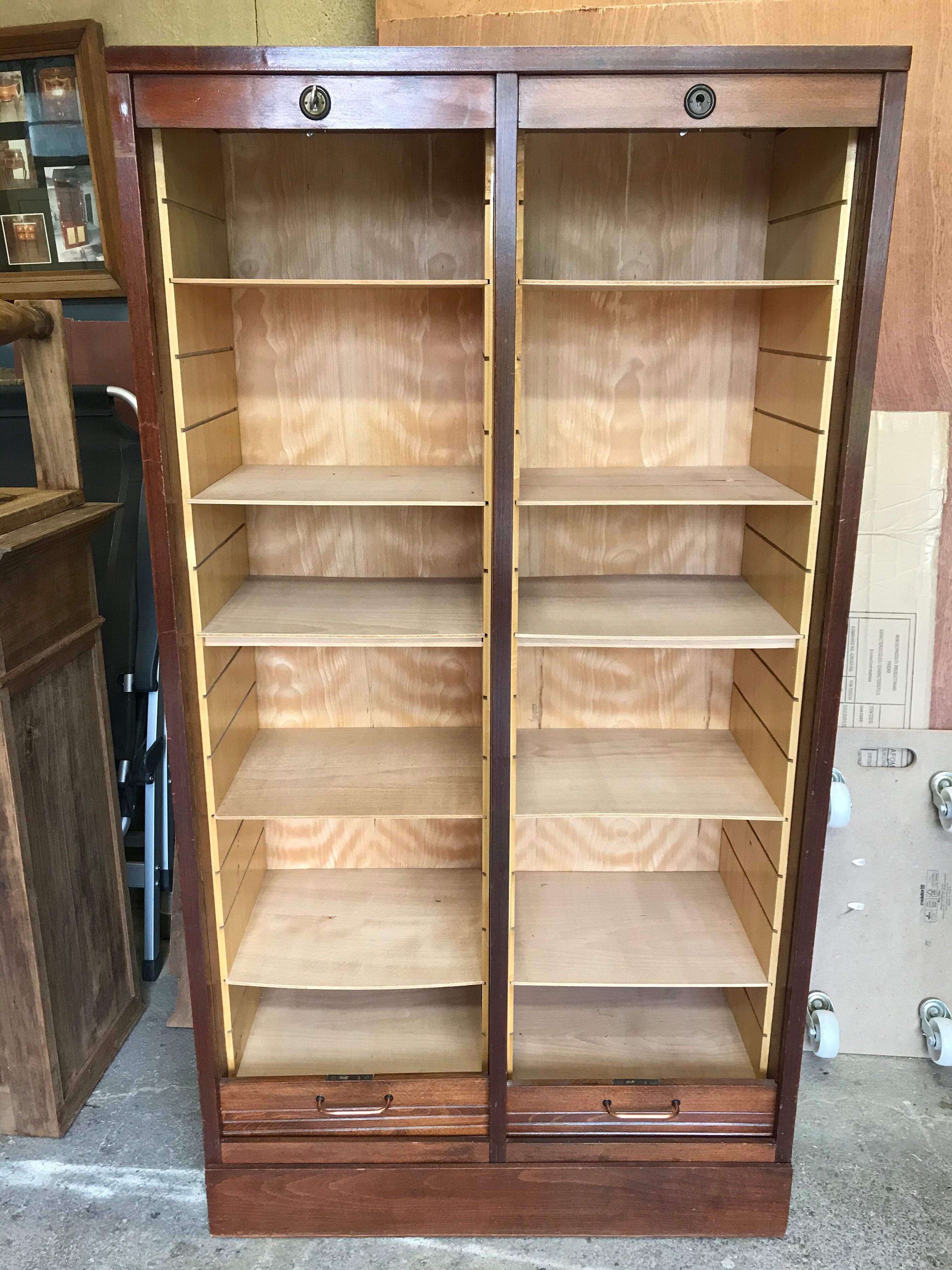 Furniture filing cabinet with double curtains in mahogany and tinted beech