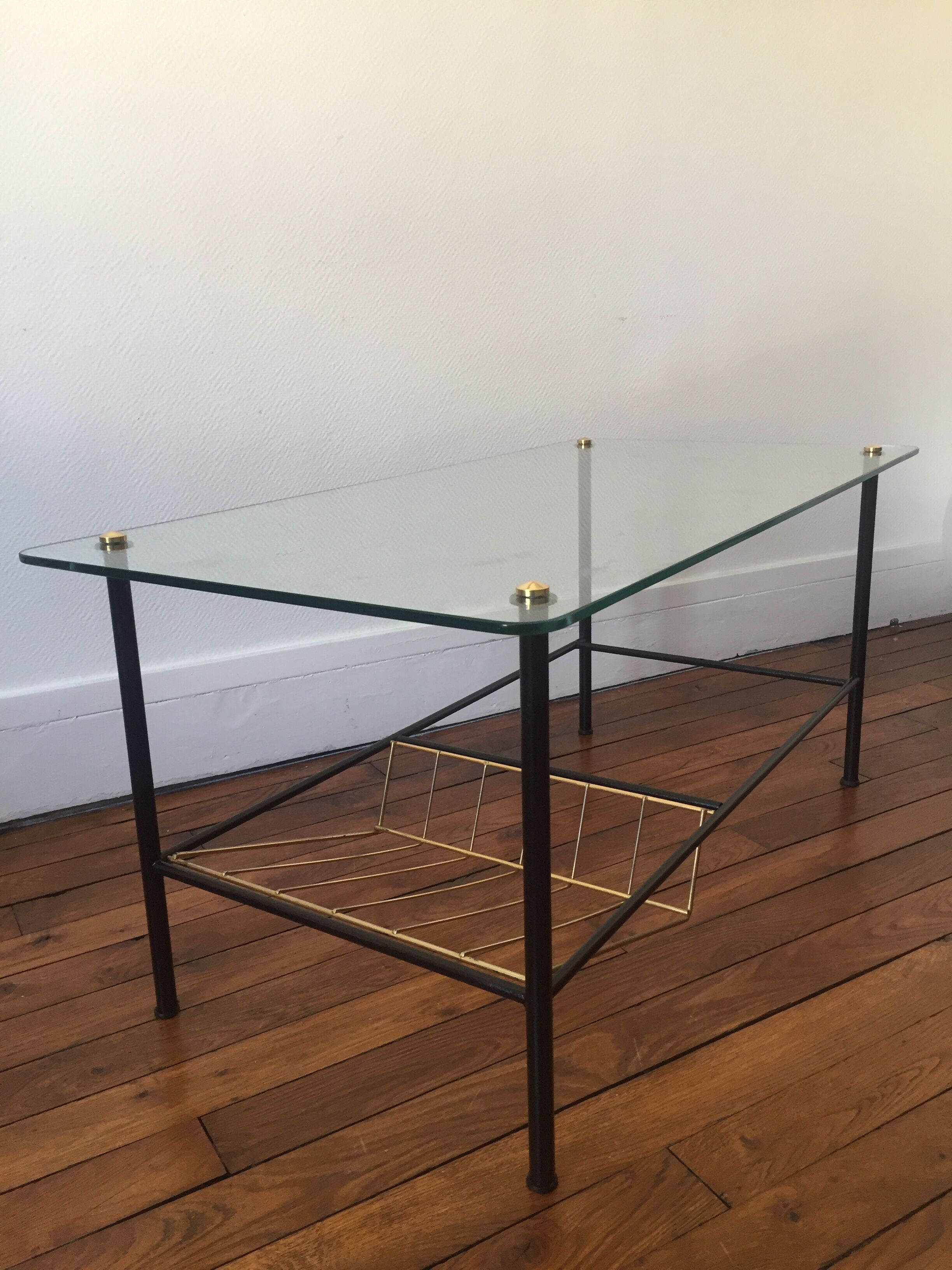 Low Glass Table with door magazines 50's
