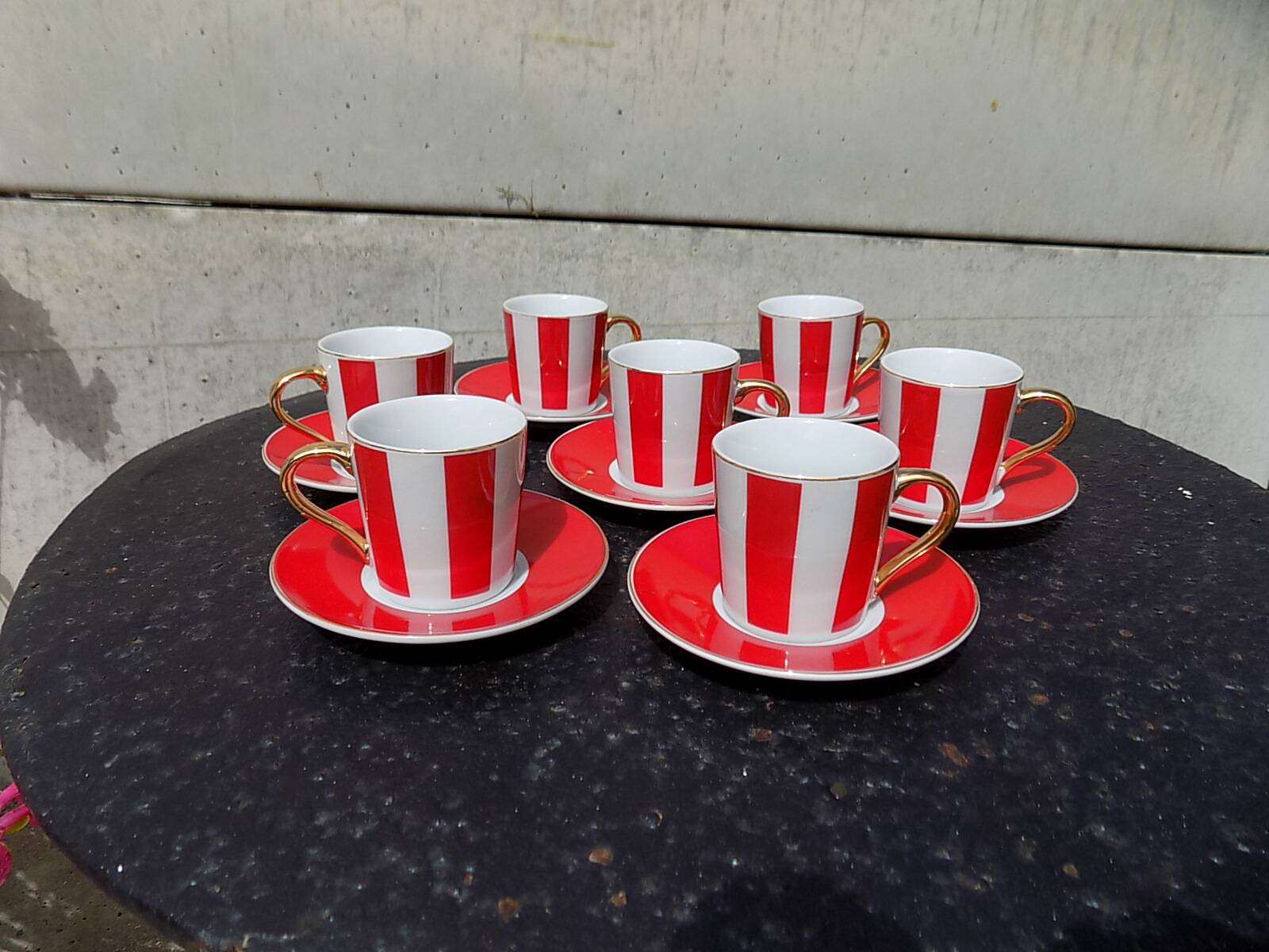 Striped cups and saucers
