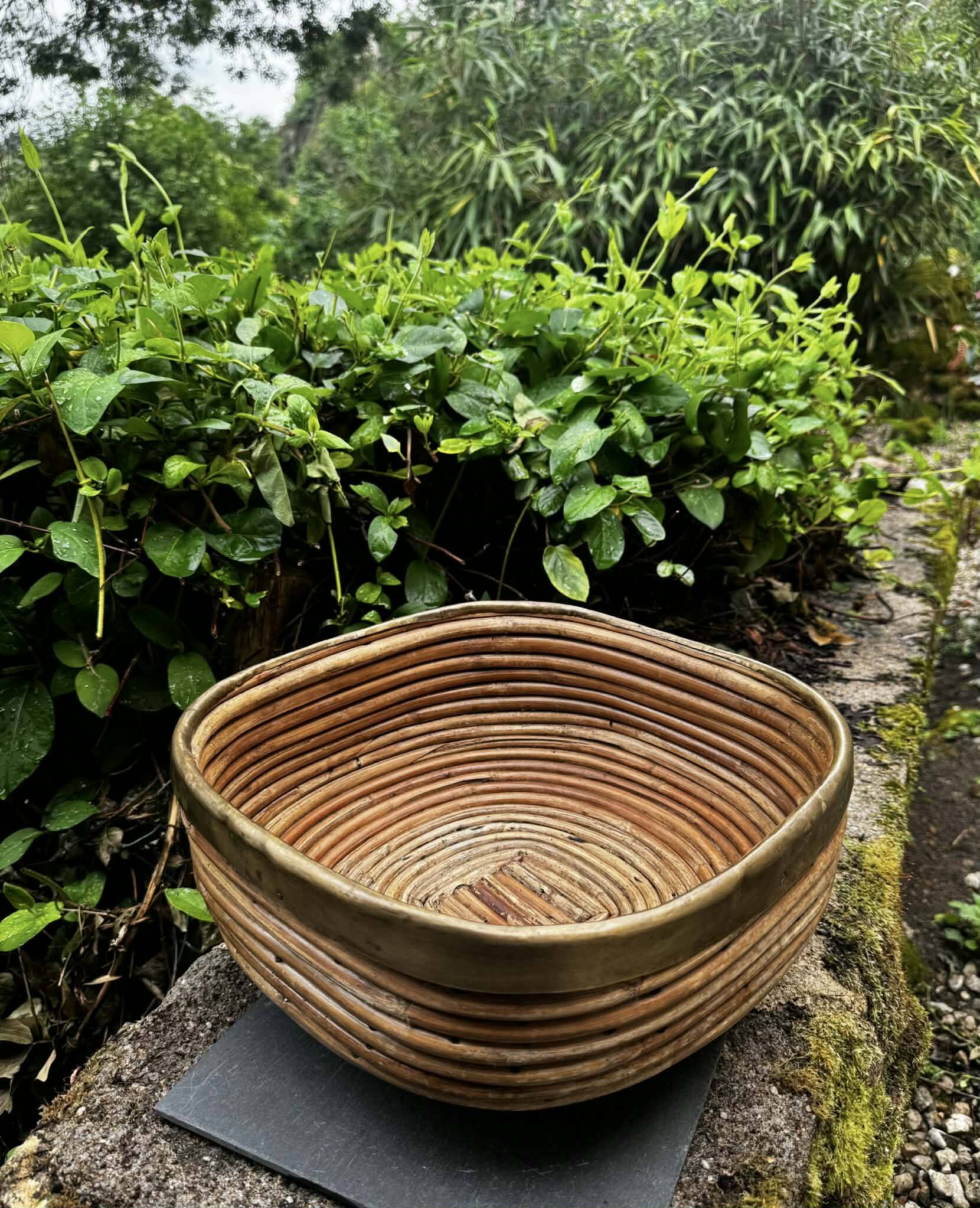 Large wicker and brass basket by Gabriella Crespi from the 1960s.