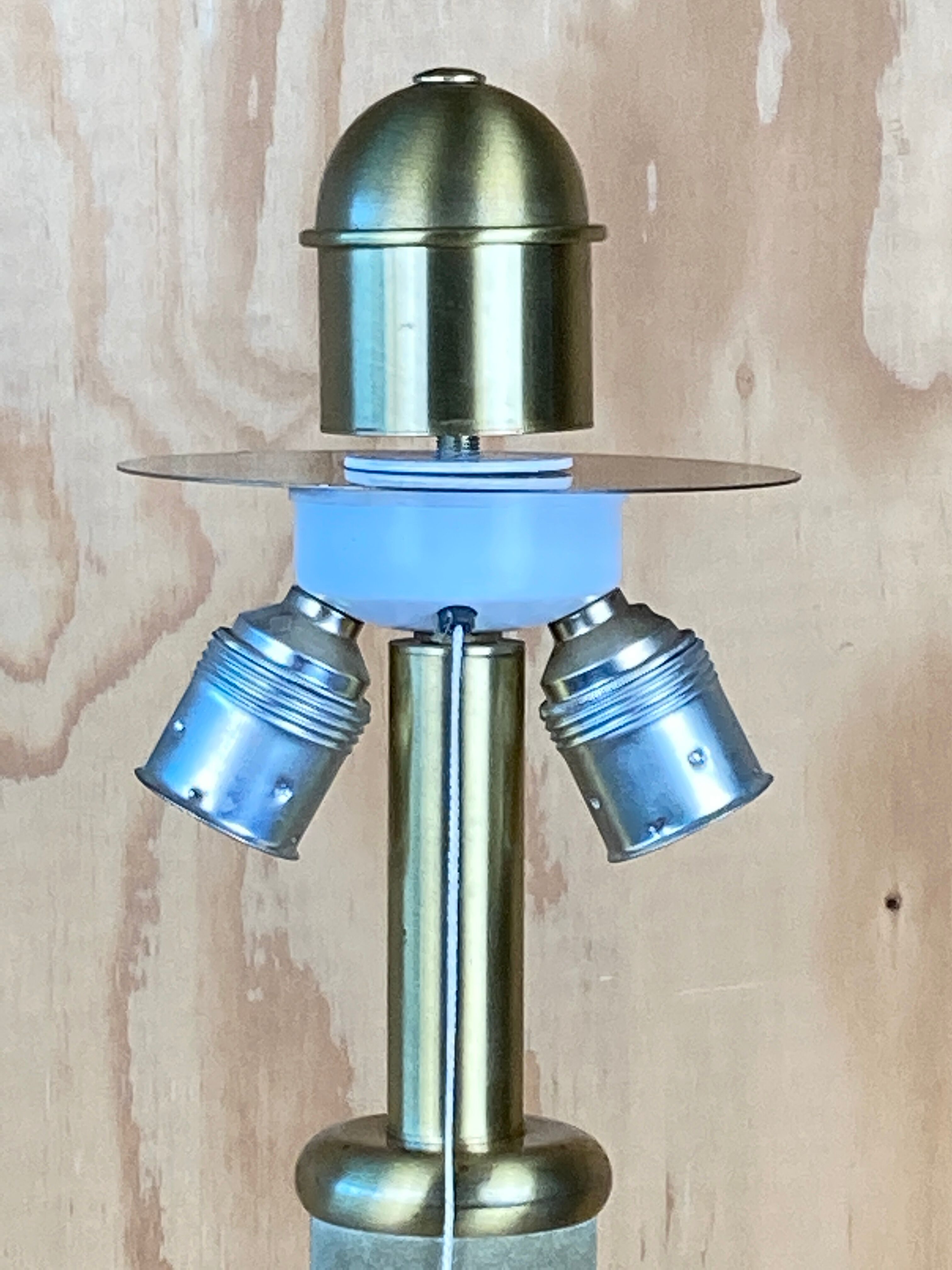 Sea grass green leather suede and brass large table lamp, 1970s