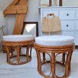 Rattan and terry fabric pouf