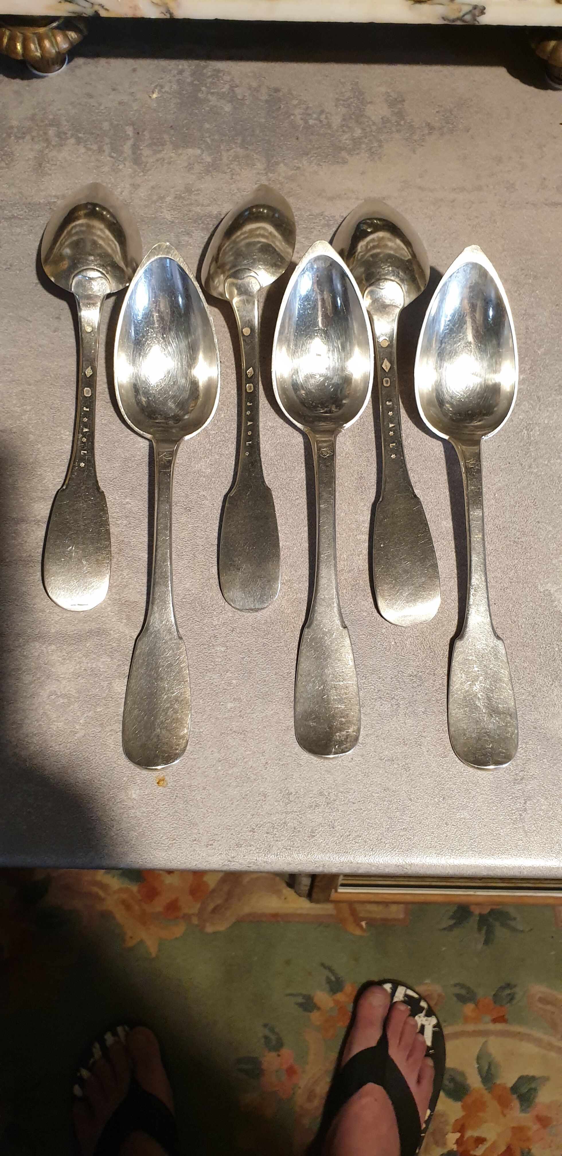 grâgout spoons, plain, monogrammed, solid silver