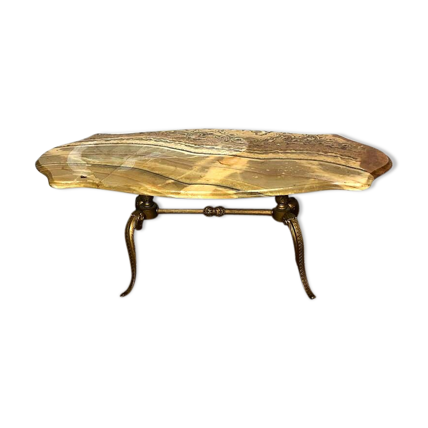 Classic brass-style coffee table and marble tray