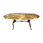 Table basse style classique en laiton et plateau marbre