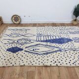 Vintage Azilal rug 290x196 cm - Blue geometric patterns