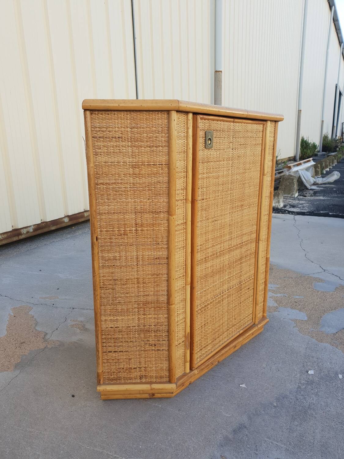 Rattan corner cupboard 1970