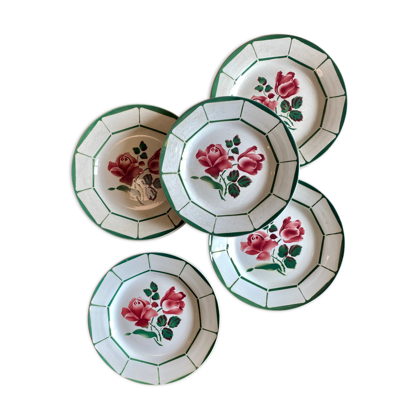 Set of 5 plates flat vintage model monique de digoin sarreguemines