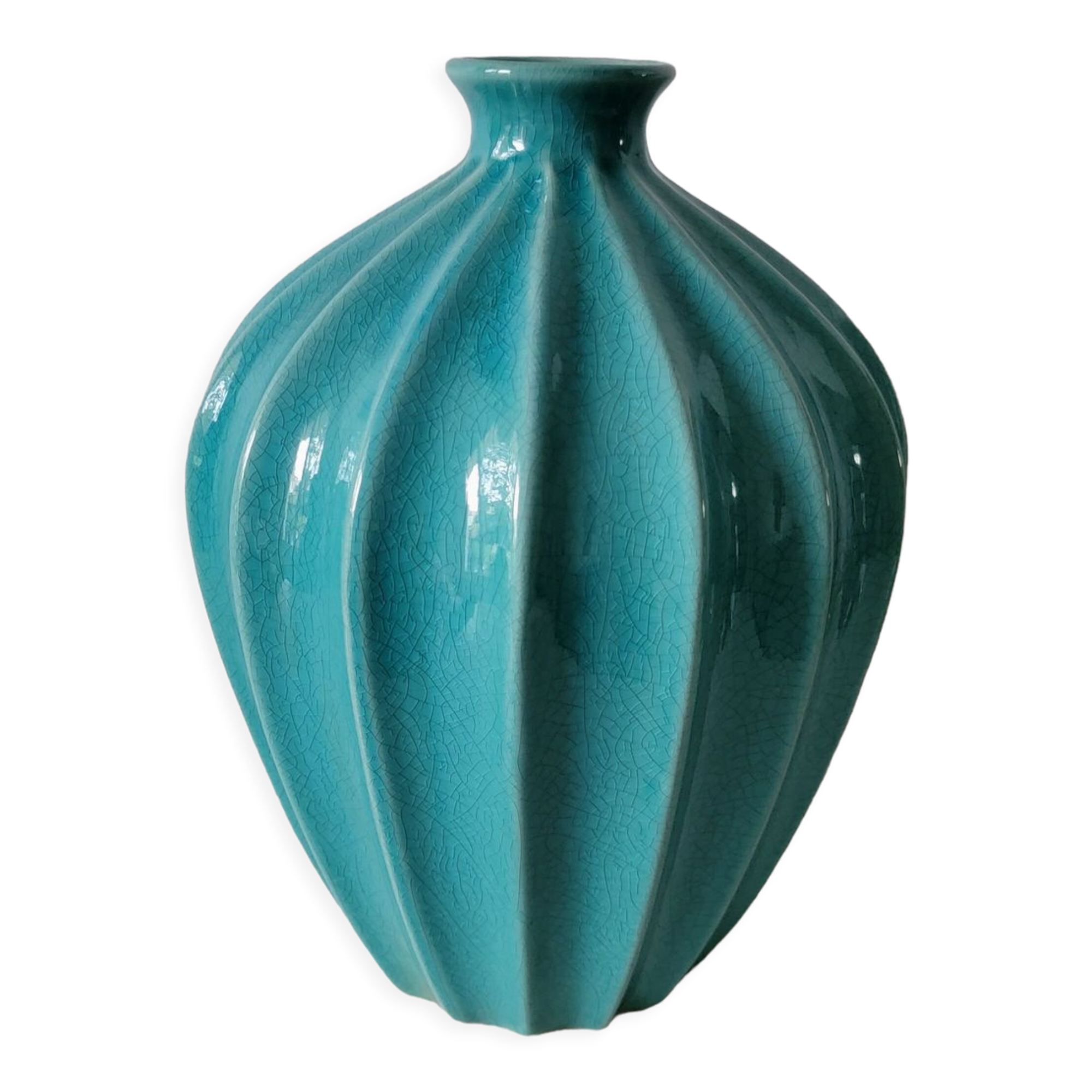 Ribbed turquoise vase