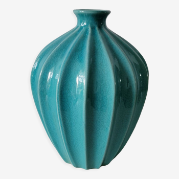 Ribbed turquoise vase