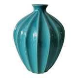 Ribbed turquoise vase