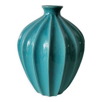 Ribbed turquoise vase