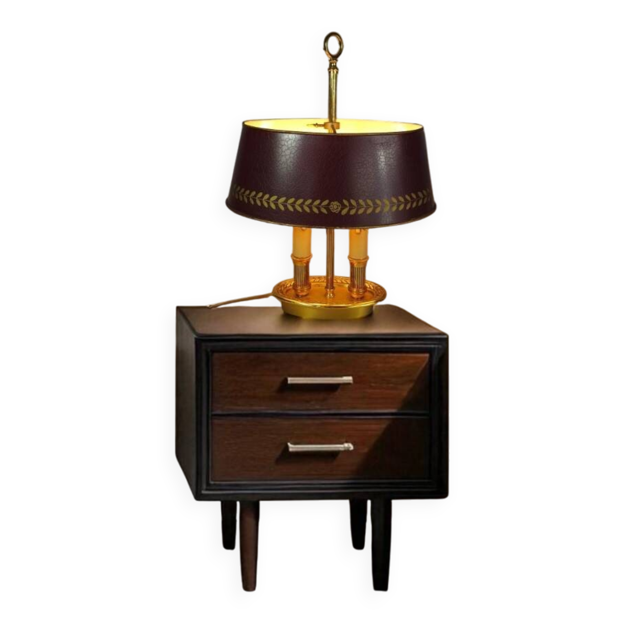 Lampe bouillote style Empire bronze doré abat-jour métal bordeaux C548