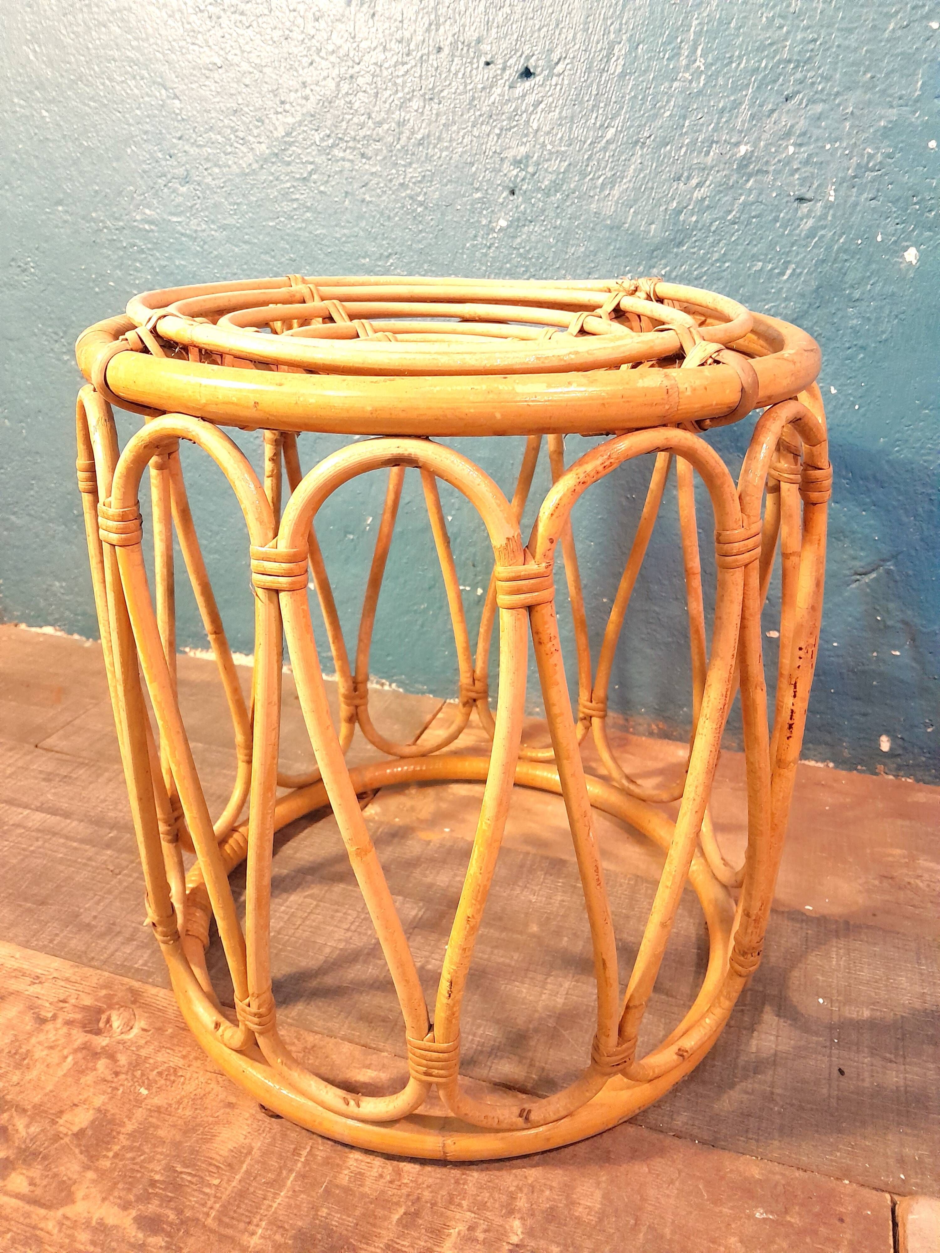 Tabouret bambou & rotin 1960s