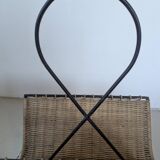 Iron and rattan magazine rack from the 60s