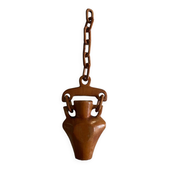Vintage carved wooden vase with chain