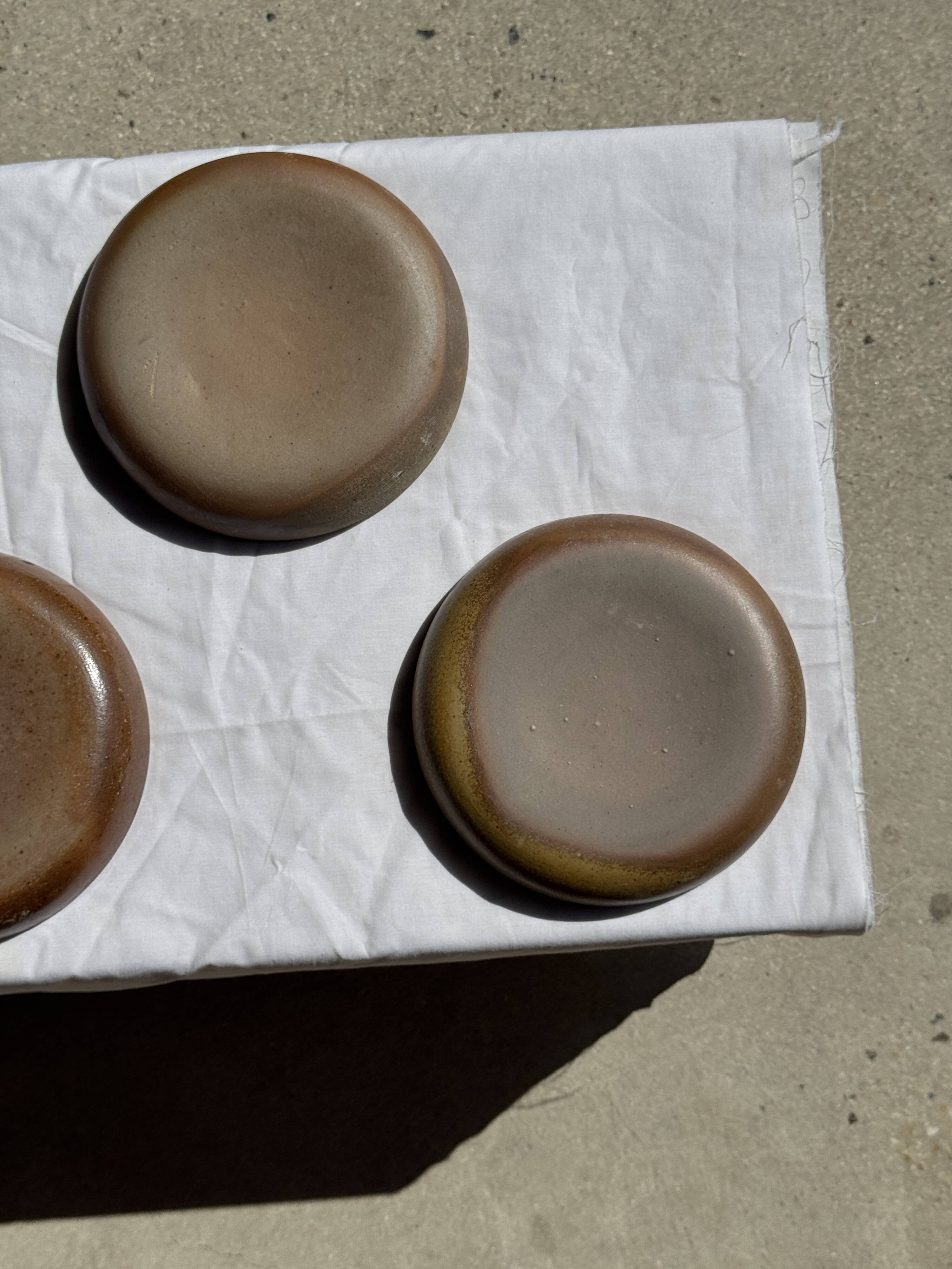 Set of 6 handmade ceramic deep plates in glazed beige D19.5 H4