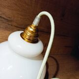 Lampe baladeuse opaline blanche vintage, cordon vert menthe