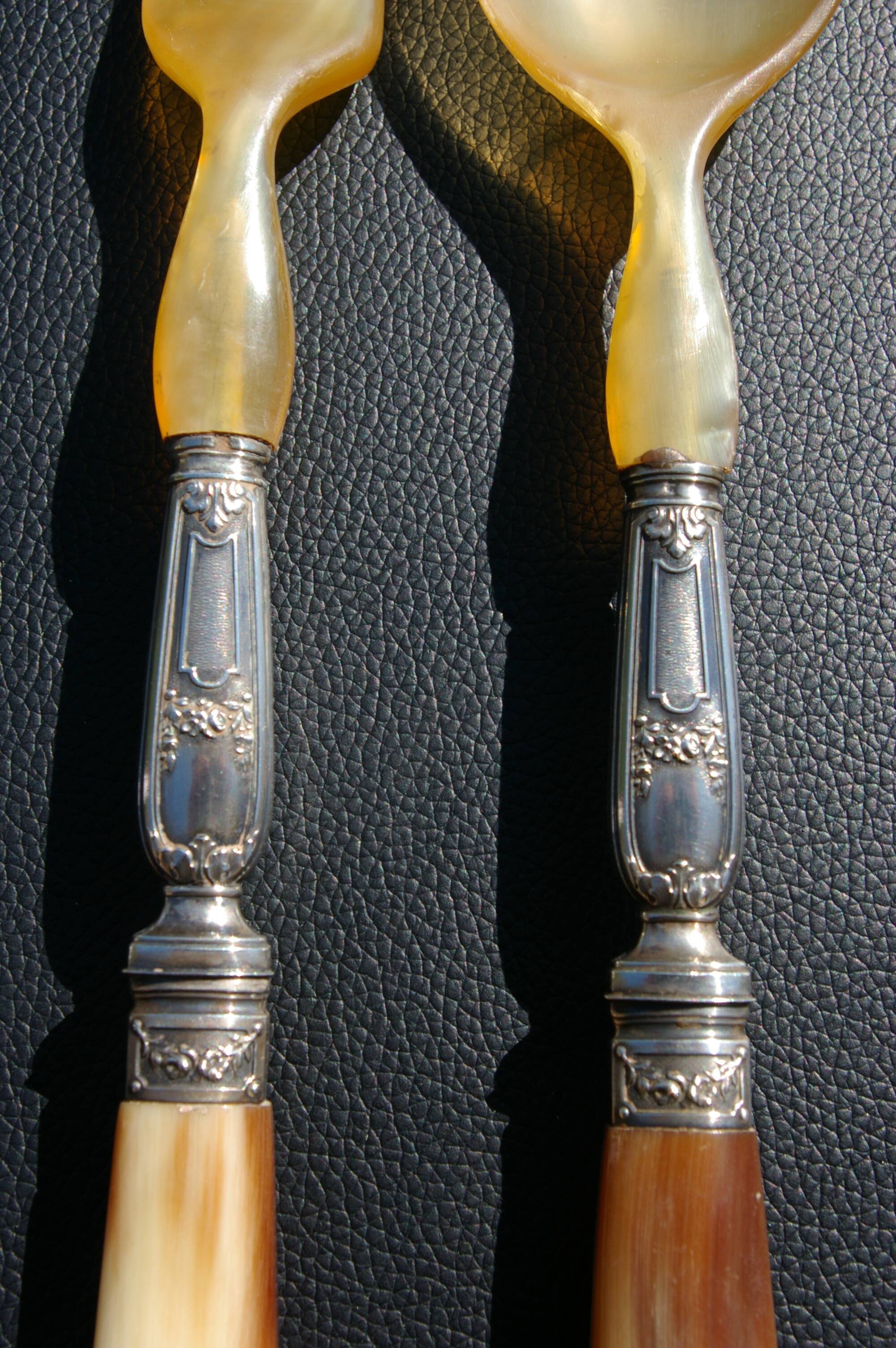 Carving Set + Salad Server Horn and Stainless Steel